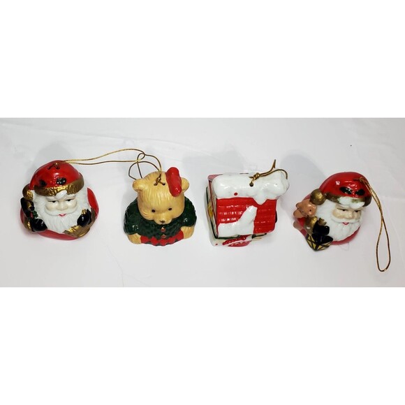 Vtg Ceramic Christmas Bell Ornaments Lot of 4 - Santa, Bear, House - Excellent - Picture 9 of 15